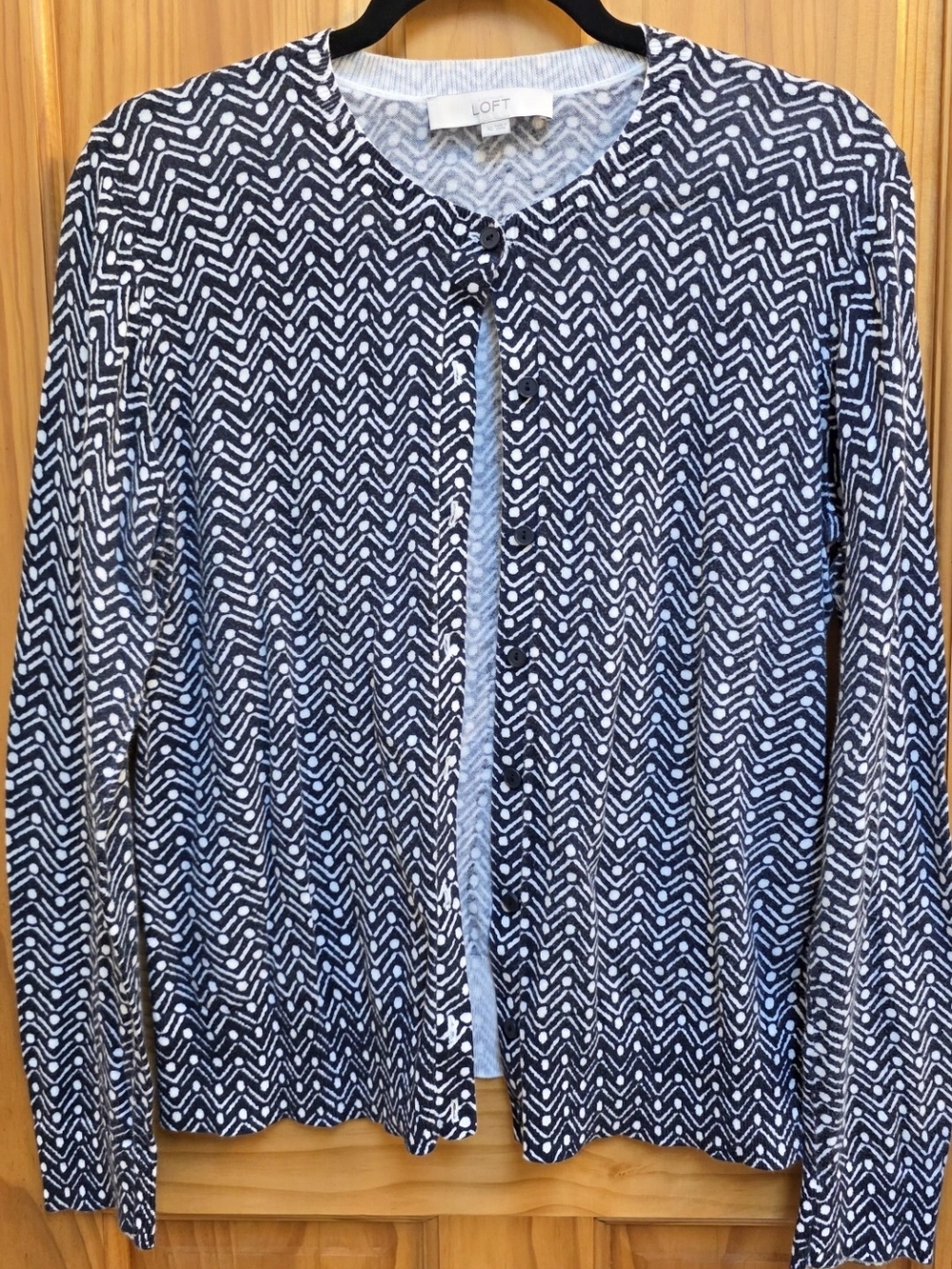 LOFT Navy and White Geometric Print Cardigan